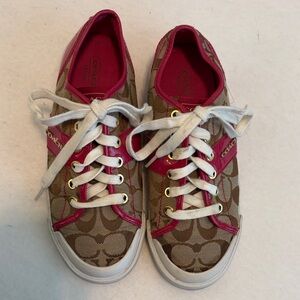 Coach Signature Sneakers Women's Fillmore Brown Tan & Pink Lace Up Shoes Size 8